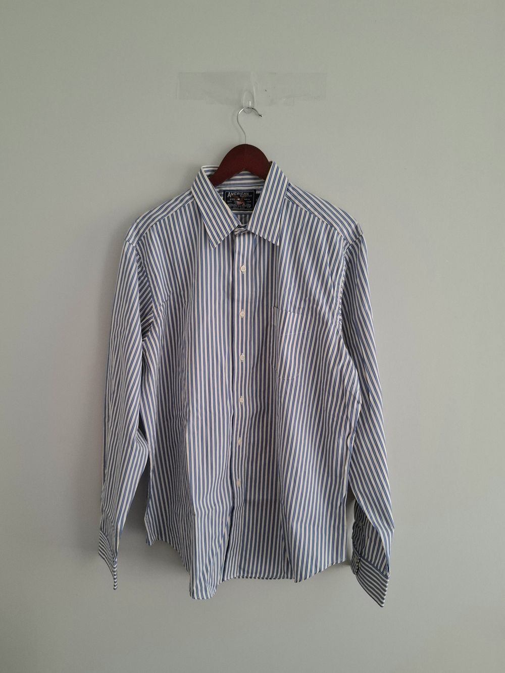 American Living Blue, White and Yellow Striped Dress Shirt SZ 17 36/37
